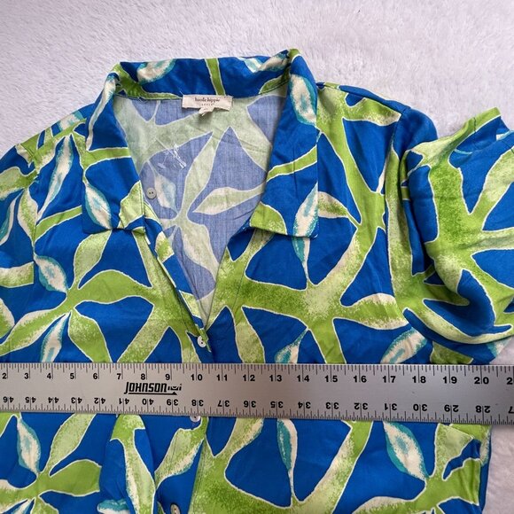 Haute Hippie Womens Tie-Front Button-Up Blouse XL Blue & Green Leaf Print NWOT - Picture 8 of 9